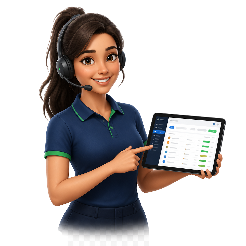 Assistente técnica do KORVIX ERP apresentando ordem de serviço no tablet